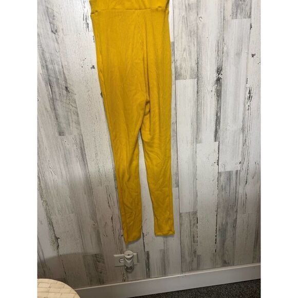 Haute Monde Mustard Yellow Ruffle Sleeve Jumpsuit | Women’s Small | Stretchy Rib - Picture 6 of 8